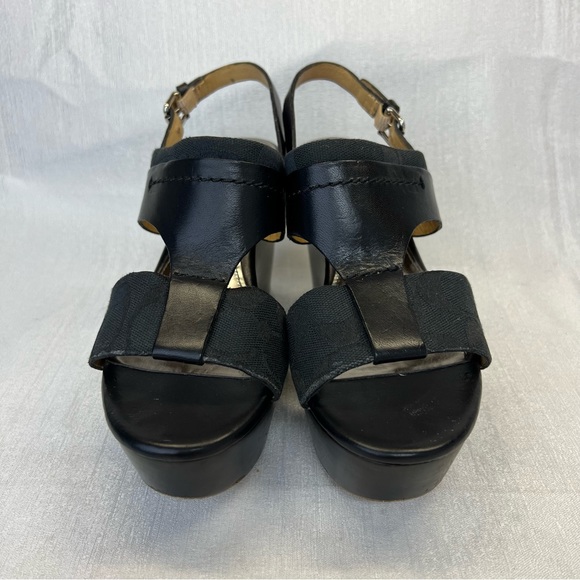 Coach 6 B Black Leather Signature Jacquard Platform Wedge Heels Sandal Campbell - Picture 5 of 10
